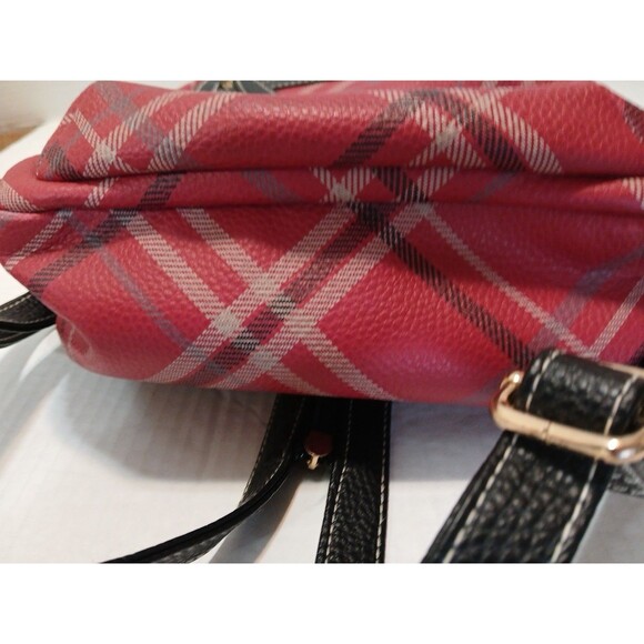 Stone & Co. Mini Plaid Backpack Red Plaid Black Straps Gold Inside main image 5
